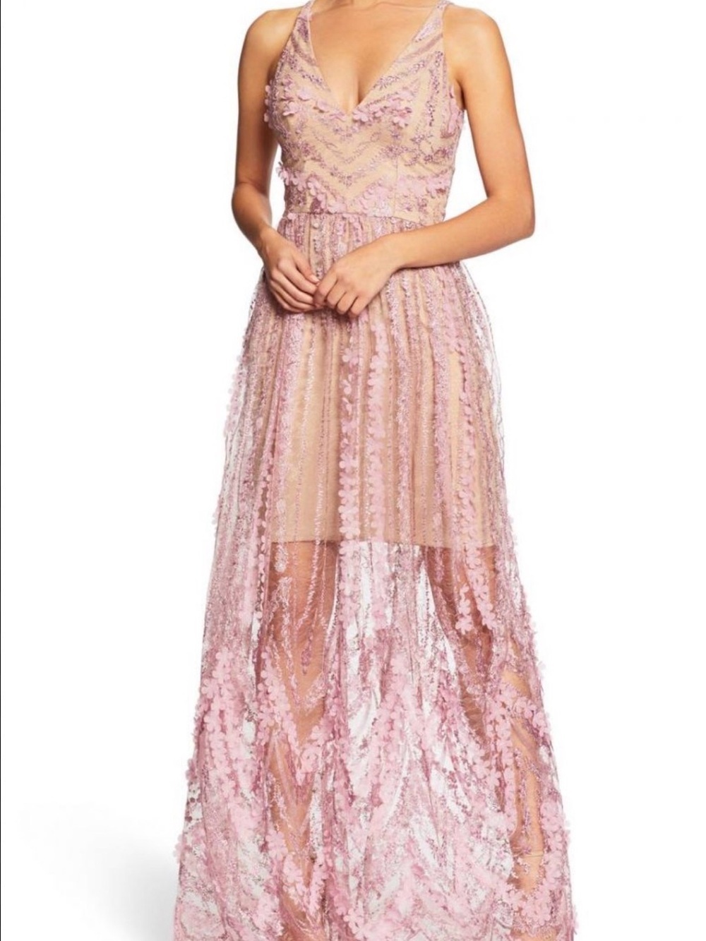 Dress the Population Sidney Maxi Dress with 3D Floral Pink Lace Evening Gown